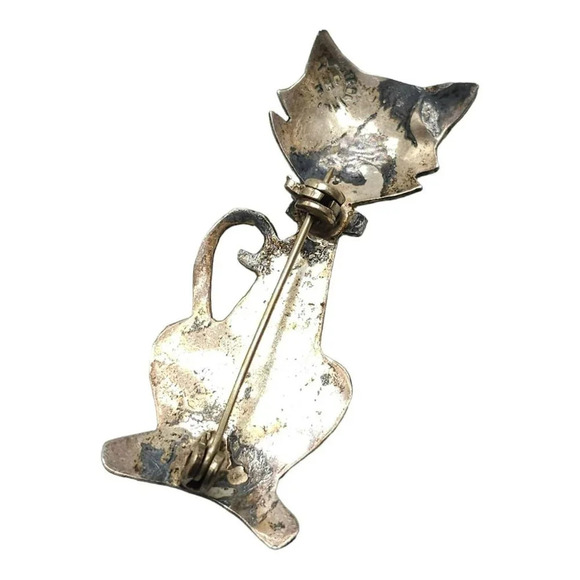 Abalone Shell Cat Sterling Silver Taxco Mexico Brooch Pin Vintage - Picture 2 of 4